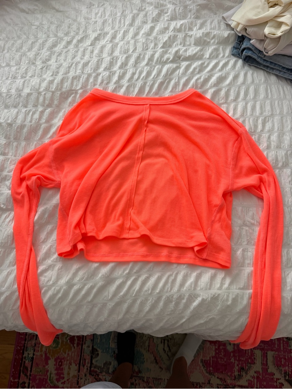 Free People Neon Coral Long Sleeve Crop Top